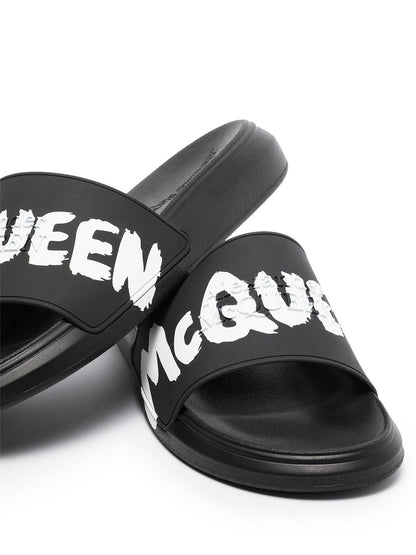 ALEXANDER MCQUEEN Graffiti Logo Sliders Black