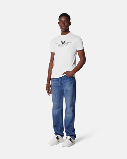 VERSACE Logo Print Cotton T-Shirt White/Black