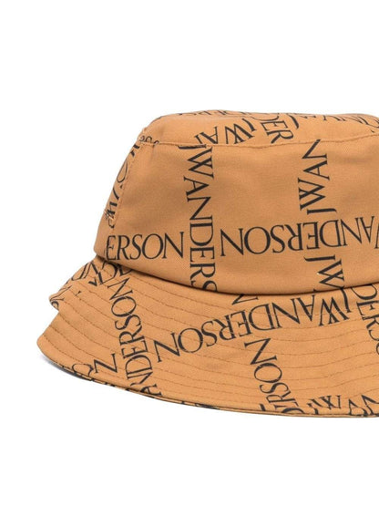 JW ANDERSON Asymmetric logo-print bucket hat Brown