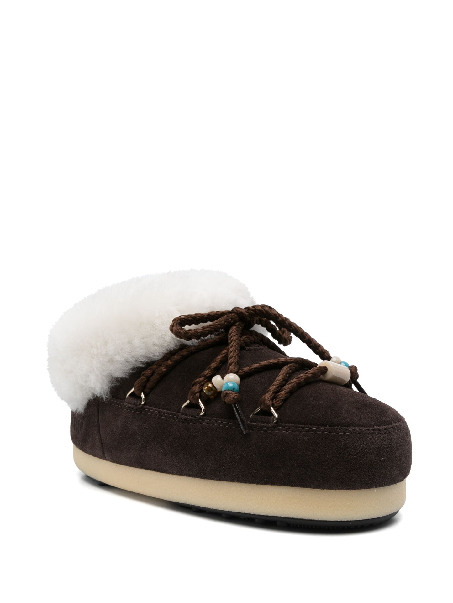 MOON BOOT Suede Beads Mules Brown