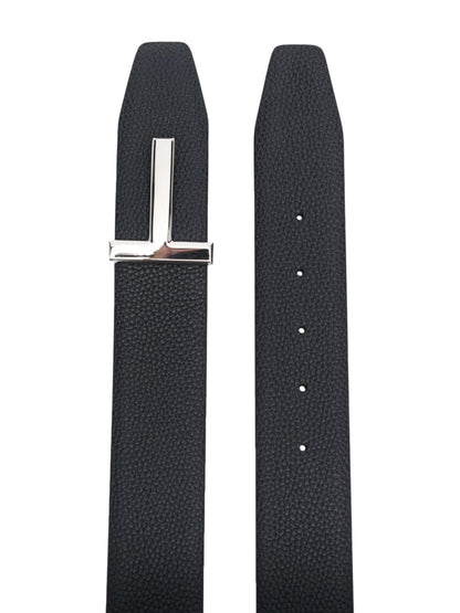TOM FORD Adjustable T Logo Belt Black/Silver
