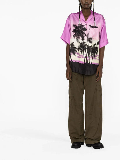PALM ANGELS WOMEN Sunset-print Bowling Shirt Purple/Black