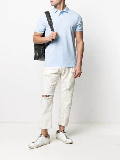 RALPH LAUREN The Iconic Mesh Logo Polo Shirt Light Blue