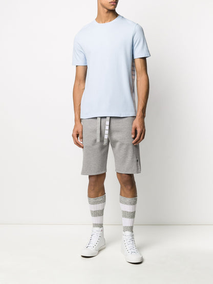 THOM BROWNE Short Sleeve 4 Bar RWB Stripe Cotton T-Shirt Light Blue