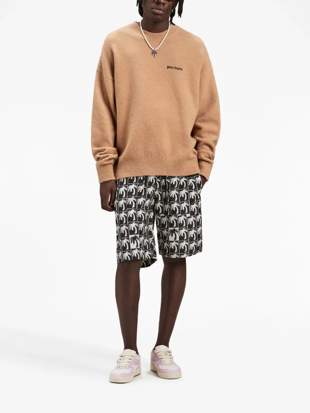 PALM ANGELS Basic Logo Knit Sweatshirt Camel/Black