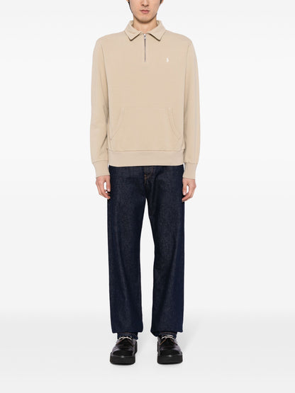 RALPH LAUREN Polo Pony Cotton Zip Sweatshirt Beige