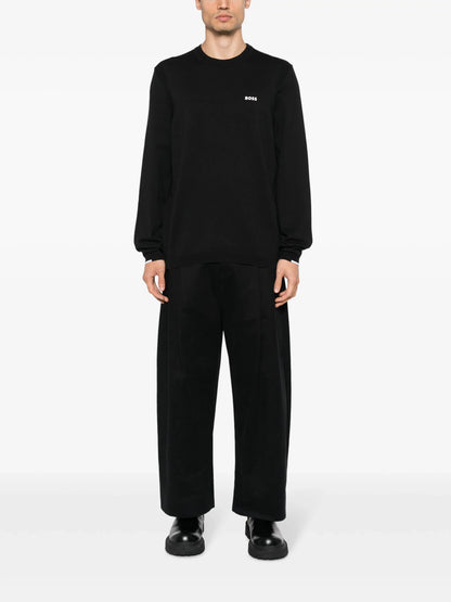 BOSS Cotton-blend Regular-fit Sweater With Logo Print Black