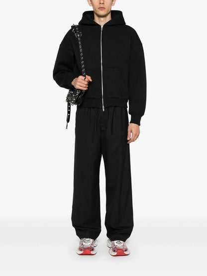 BALENCIAGA Logo-Waistband Loose-Cut Wool Trousers Black