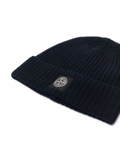 STONE ISLAND Logo patch beanie Navy