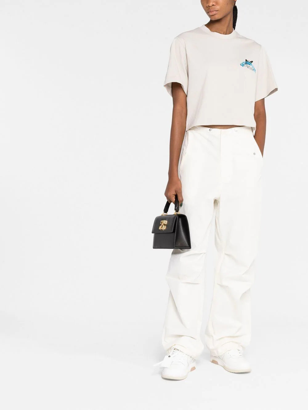 OFF-WHITE WOMEN Butterfly Embroidered Crop T-Shirt Grey/Light Blue