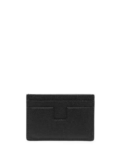 TOM FORD Small Grained Texture TF Logo Leather Card Holder Black