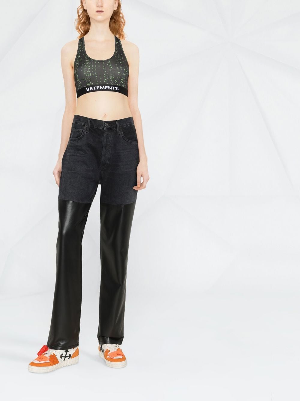 VETEMENTS WOMEN Logo-underband cropped vest Black / Green