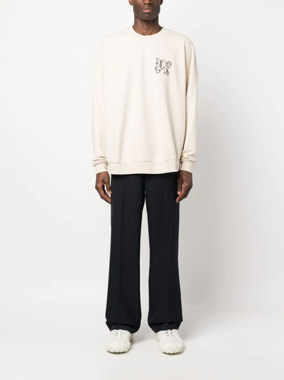 PALM ANGELS Pa Monogram Linen Crewneck Beige/Black