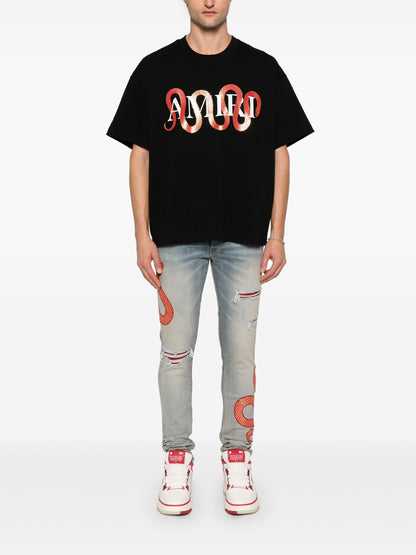 AMIRI C/O Cotton Snake Print T-Shirt Black