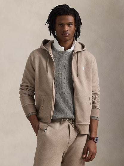 RALPH LAUREN Double-Knit Full-Zip Hoodie Beige