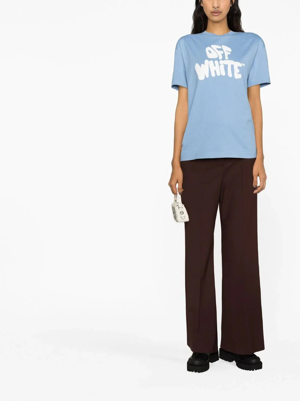 OFF-WHITE WOMEN 70s Type Logo Casual Tee Blue/White