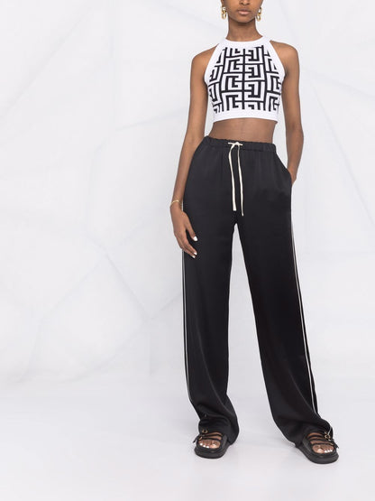BALMAIN WOMEN Sleeveless Maxi Monogram Cropped Knit Top