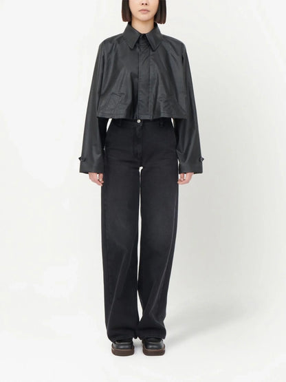 MAISON MARGIELA MM6 WOMEN Faux Leather Cropped Jacket Black