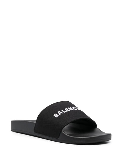 BALENCIAGA Logo Pool Sliders Black