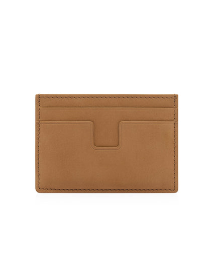 TOM FORD Logo Stamp Leather Card Holder Caramel