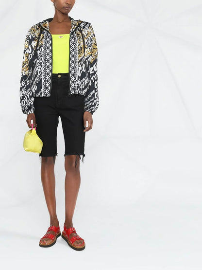 VERSACE WOMEN Baroque Print All Over Logo Zip Up Jacket Black