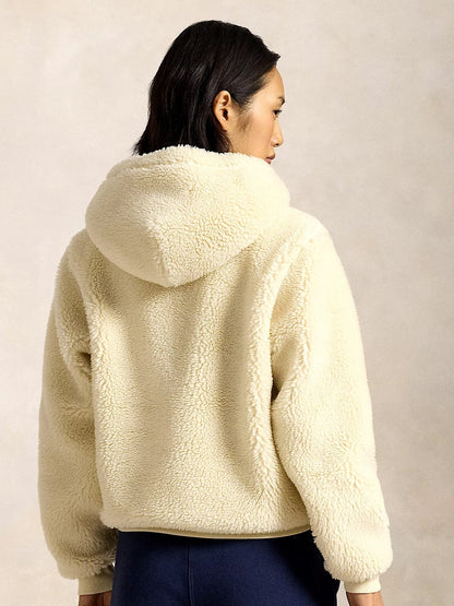 RALPH LAUREN WOMEN Pony Embroidered Faux Shearling Jacket Beige