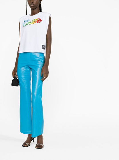 VERSACE WOMEN Couture Logo Patch Cotton T-Shirt White Multicolour