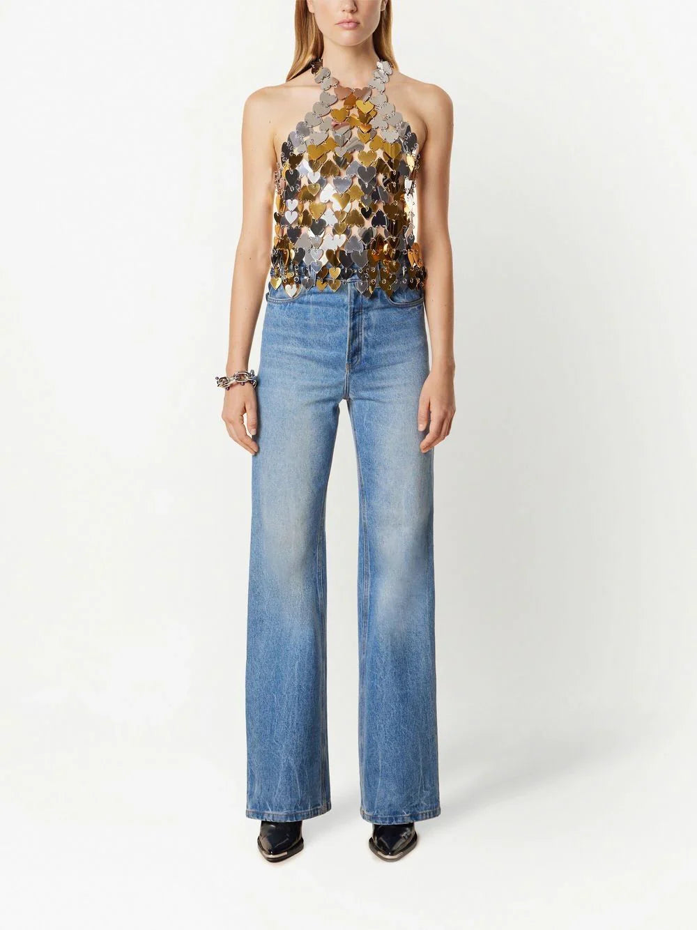 PACO RABANNE WOMEN Heart Chainmail Top Silver/Gold