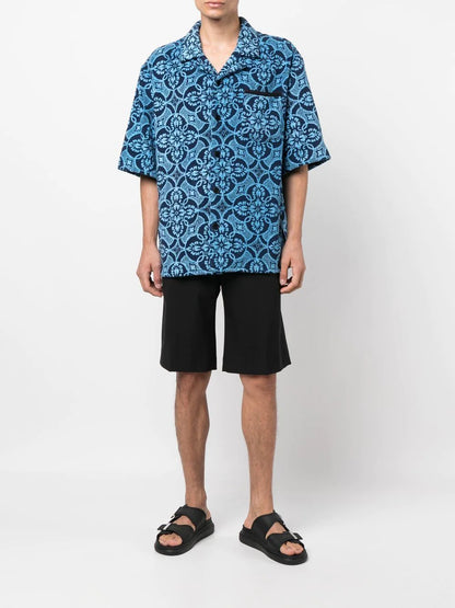 MARINE SERRE Oriental Towel-Print Short-Sleeve Shirt Blue