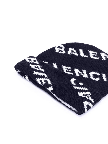BALENCIAGA Knitted Logo Beanie Navy