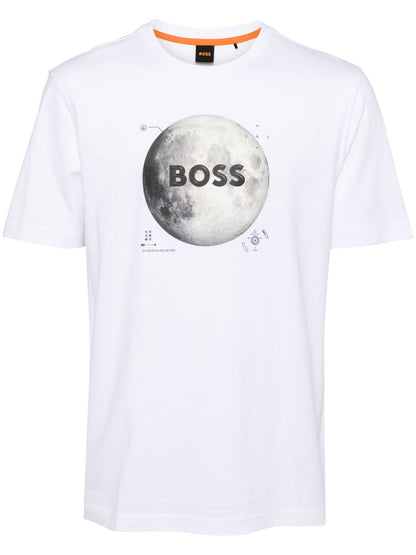 BOSS Moon Graphic Print Cotton T-Shirt White