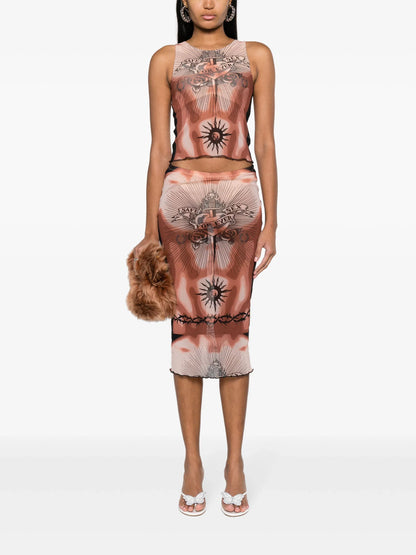JEAN PAUL GAULTIER WOMEN Graphic Printed Tank Top Nude/Brown/Black