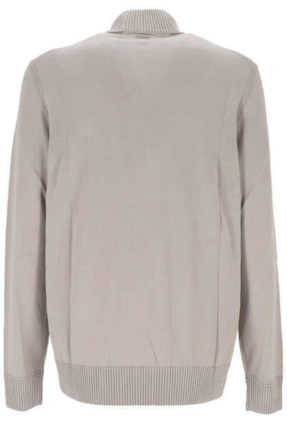 BOSS Logo Embroidered Wool Blend Turtle Neck Sweater Light Beige