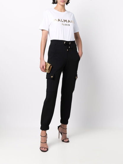 BALMAIN WOMEN Foiled logo-print cotton T-shirt White