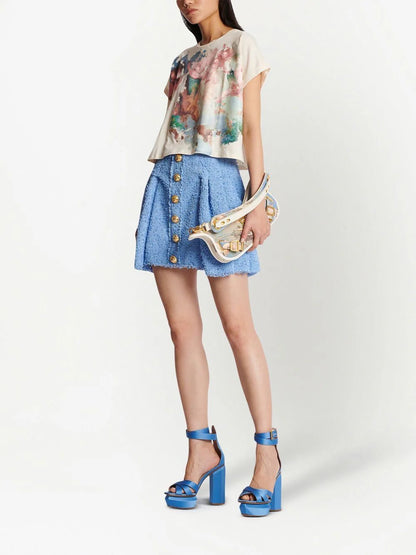 BALMAIN WOMEN Pastel Printed Cropped Shot Sleeves T-Shirt Multicolour