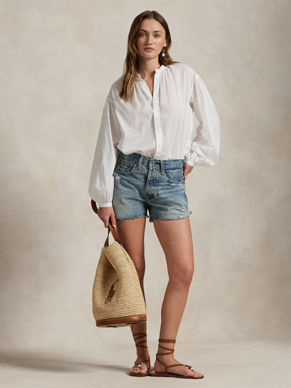 RALPH LAUREN WOMEN Distressed-Hem Denim Shorts Blue