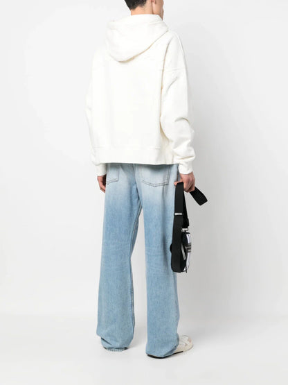 PALM ANGELS Patched Logo Vintage Hoodie White/White
