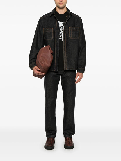 MONCLER Logo Patch Cotton Denim Trousers Dark Blue