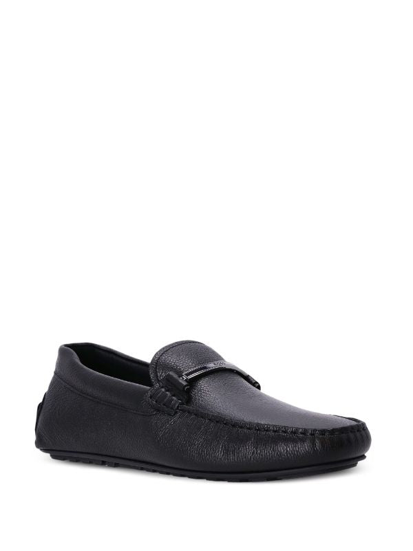 BOSS MEN Grained-leather Moccasins Black