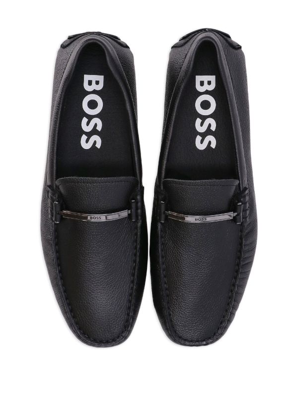 BOSS MEN Grained-leather Moccasins Black