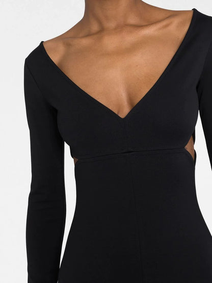 COURRÉGES WOMEN Cut-out Detail Ribbed Dress Black