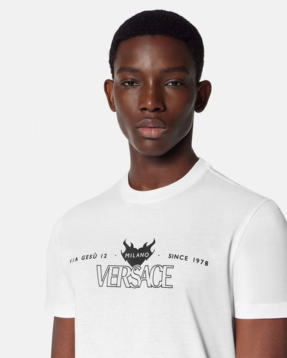 VERSACE Logo Print Cotton T-Shirt White/Black