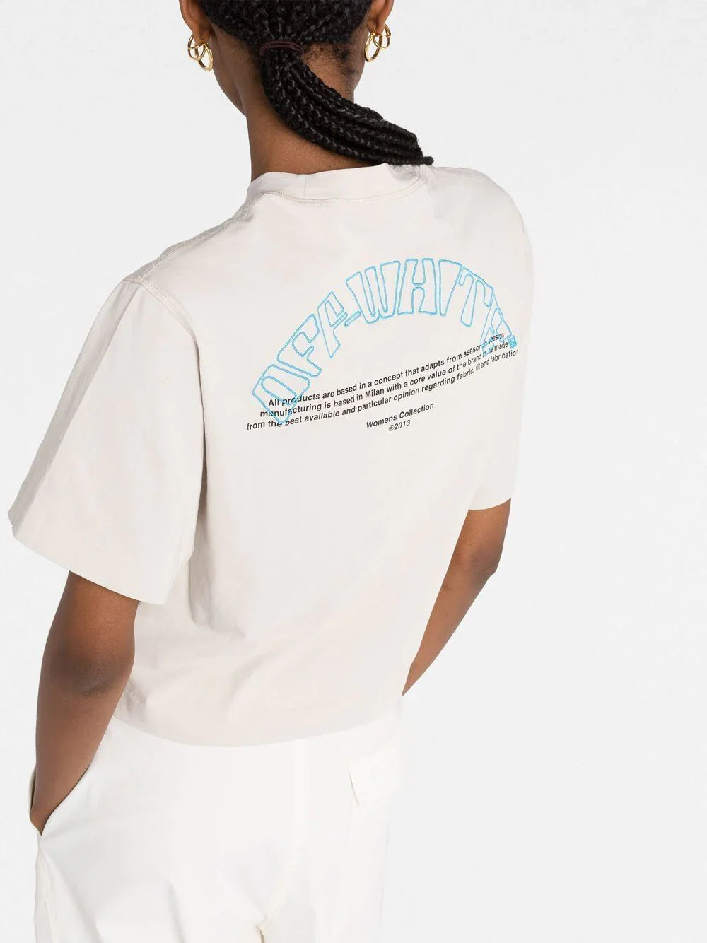 OFF-WHITE WOMEN Butterfly Embroidered Crop T-Shirt Grey/Light Blue
