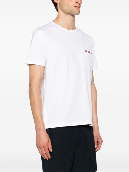THOM BROWNE Short Sleeve RWB Stripe Cotton T-Shirt White