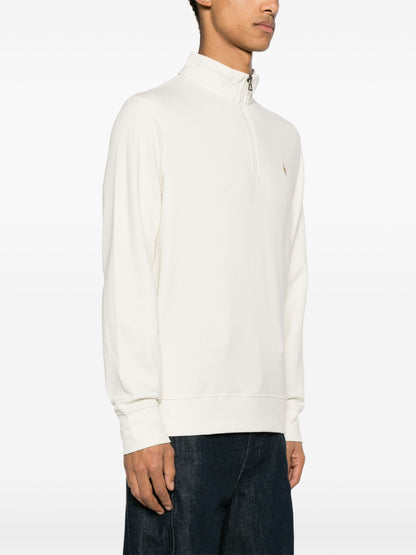 RALPH LAUREN Logo Jersey Quarter-Zip Pullover Sweatshirt Beige