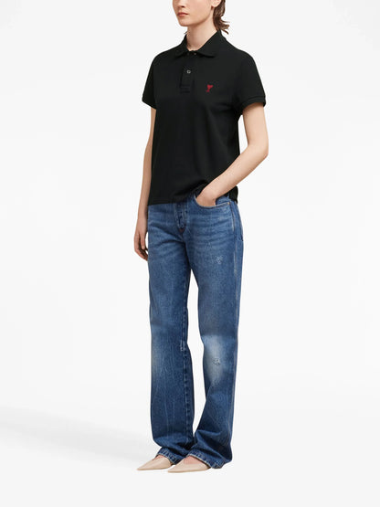 AMI ALEXANDRE MATTIUSSI UNISEX Ami De Coeur Polo Shirt Black