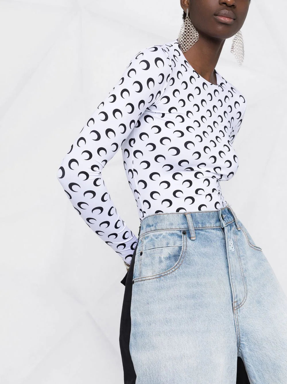 MARINE SERRE WOMEN Crescent Moon-print T-shirt White/Black