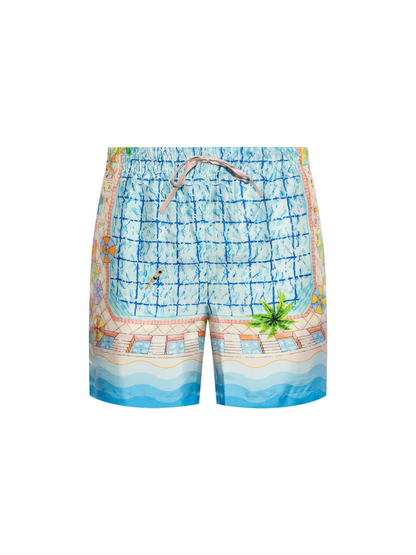 CASABLANCA Graphic-Print Drawstring-Waist Silk Shorts Le Plongeon