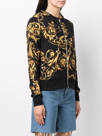 VERSACE WOMEN Baroque Print Zipped Hoodie Black