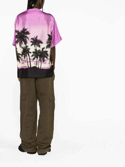 PALM ANGELS WOMEN Sunset-print Bowling Shirt Purple/Black